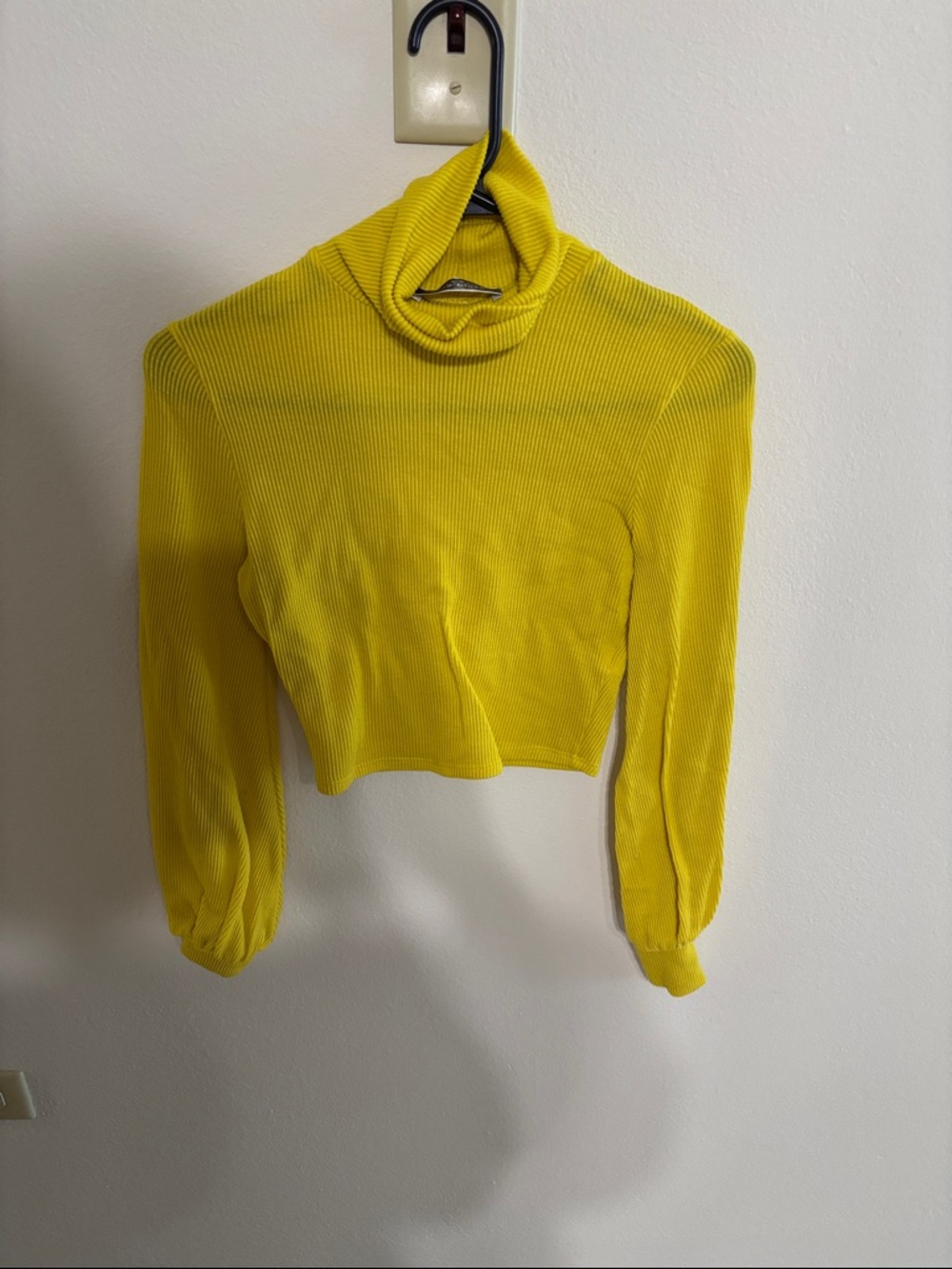 Blue Blush Bright Yellow Ribbed Turtleneck Crop Top